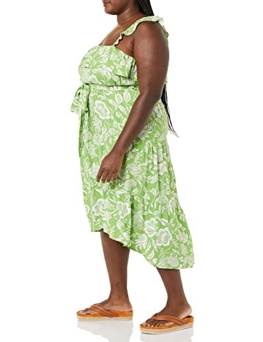 Goodthreads Women's Fluid Twill Vacation Ruffle Maxi Dress, Green White Floral - Picture 5 of 6