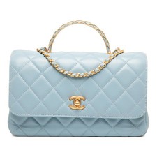 Chanel Coco Mark Top Handle Matelassé Lambskin 2Way Bag Women Blue One Size