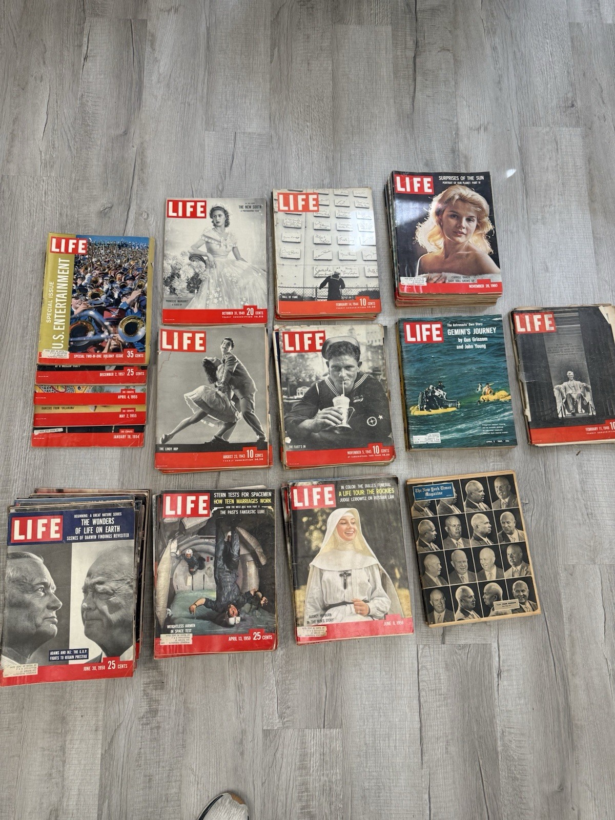 Vintage LIFE Magazine Lot 1943–1969 + 4 New York Times Magazines WWII Space