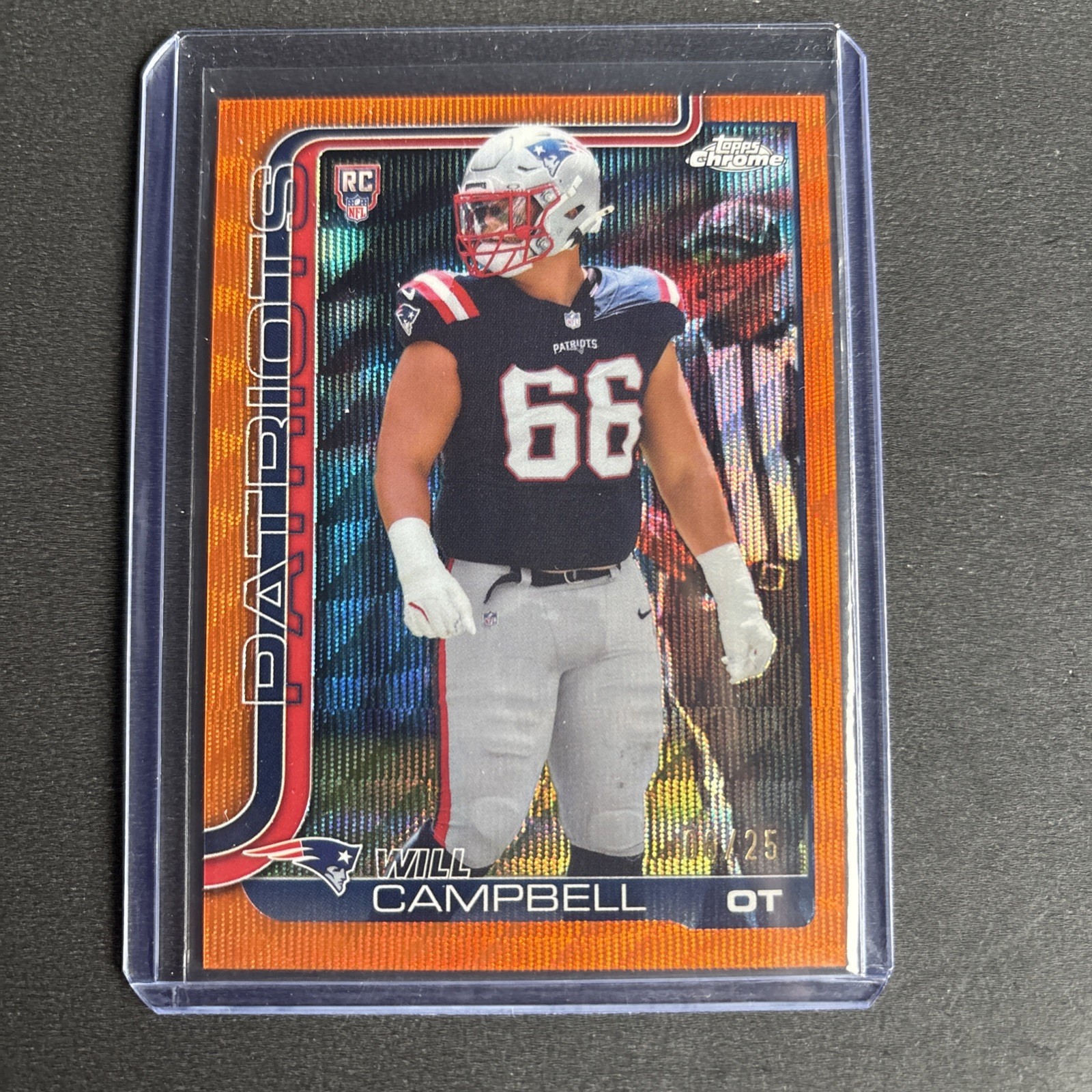 2025 Topps Chrome Will Campbell Rookie Orange Chrome /25 #379 Patriots 🔥