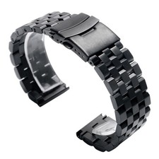 Black 24mm Watch Band Strap Straight End Polish Bracelet Links Solid Watchband