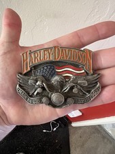 Vintage 1991 Harley Davidson Belt Buckle Baron Solid Brass H402 Eagle Riding USA