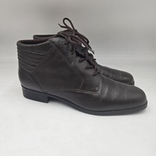Vintage 90s y2k Granny Brown Leather Lace-up Ankle Boots Bootie Womens Sz 11