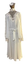 80s Vtg Bonnie Strauss Dress Medium Lace Dry Cleaned Sheer Victorian Rare