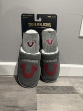 True Religion Men's Slippers Socks set House Slides Gray Size large size 11-12