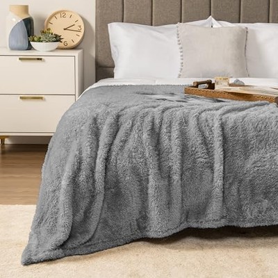  Sherpa Bed Blanket King Size, Grey Plush Soft Cozy Fluffy King - 90x108 Gray