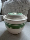 Vintage hard to find Hull green stripe stoneware bowl w original lid