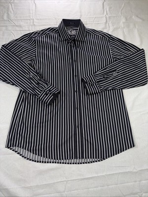 Bugatchi Uomo XL Black White Stripe Button Down Shirt Monogram Cuff