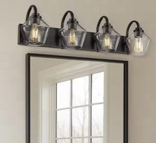 JAZAVA 31.9 in. 4 Light Black Vanity Light with Clear Glass Shade