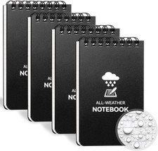 Waterproof Notebook, 4 Pack Top-Spiral Pocket Notepad, 3" x 5" Weatherproof Note