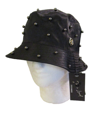 NWT Steve Madden Womens Faux Pearl Satin Bucket Hat One Size Black MSRP$36