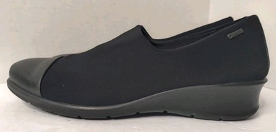 Ecco Women's Gore-Tex Black Leather/Fabric Slip-On Wedge Shoes Size 9-9.5
