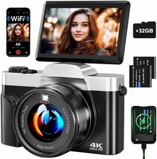 Digitalkamera 4K 64MP mit WLAN, Autofokus Vlogging-Kamera& Webcam, 3″ 180°