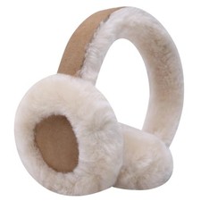 Classic Winter Earmuffs for Men Women, Unisex Sheepskin Earmuffs, Camel