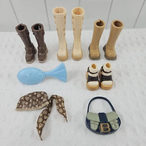 My Scene Barbie Boots Wedges Purse Brush Bandana Head Scarf Designer Vintage