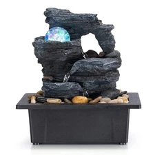 Tabletop Fountain, Rotating Ball Rock Waterfall, 9.05x6.89x10.23, Lights, Rocks