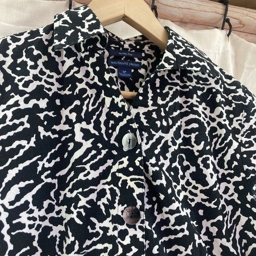 Westbound Top SZ 6P Wrinkle Free Black and White 3/4 Sleeves 100% Cotton Collar - Picture 2 of 7