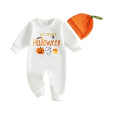 Kavousa Newborn Baby Boy Halloween Outfit Infant Romper Jumpsuit With Hat (Pumpk