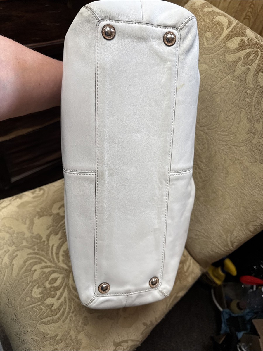 Coach Soho Pleated Leather Buckle Shoulder Strap Large Tote Ivory