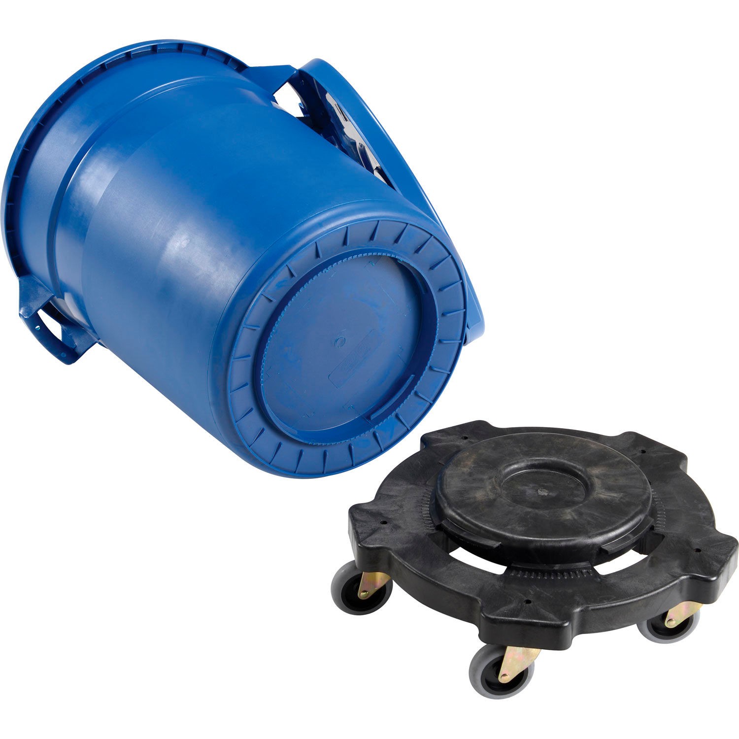 Global Industrial 20 Gallon Plastic Trash Can with Lid  Dolly Blue
