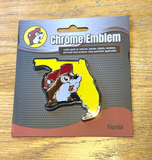 Buc-ees Adhesive Chrome Emblem- Florida Shape For Vehicles Laptops 2 X 3 In