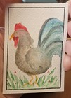 ACEO Original watercolor miniature ROOSTER painting on paper, unframed — photo 2