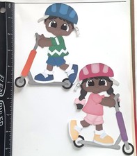 Lot of 2 African American Boy Girl Scooters SINGLE LAYER Embellishments 1163