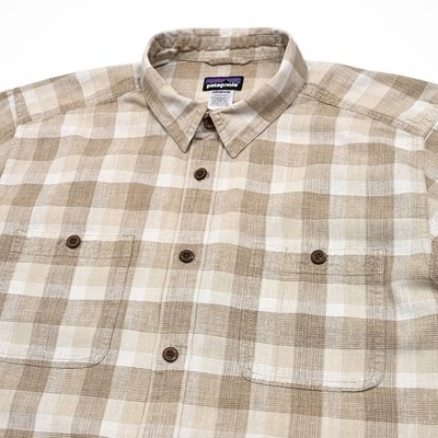 Patagonia Shirt Men's Medium Hemp Blend Plaid Chore Work Pocket Lightweight