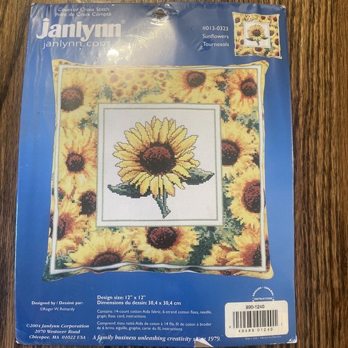 Sunflowers Counted Cross Stitch Kit Janlynn Pillow Picture 12”x12” New