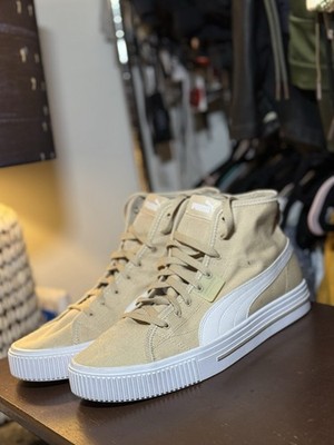 PUMA Beige Canvas Logo Lace Up Comfort Men's High Top Sneakers