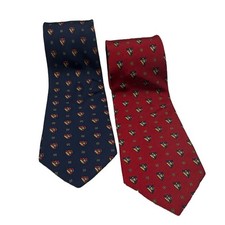 Vtg Tommy Hilfiger Logo Men's Red/Navy Made in USA Silk Woven Ties Lot of 2