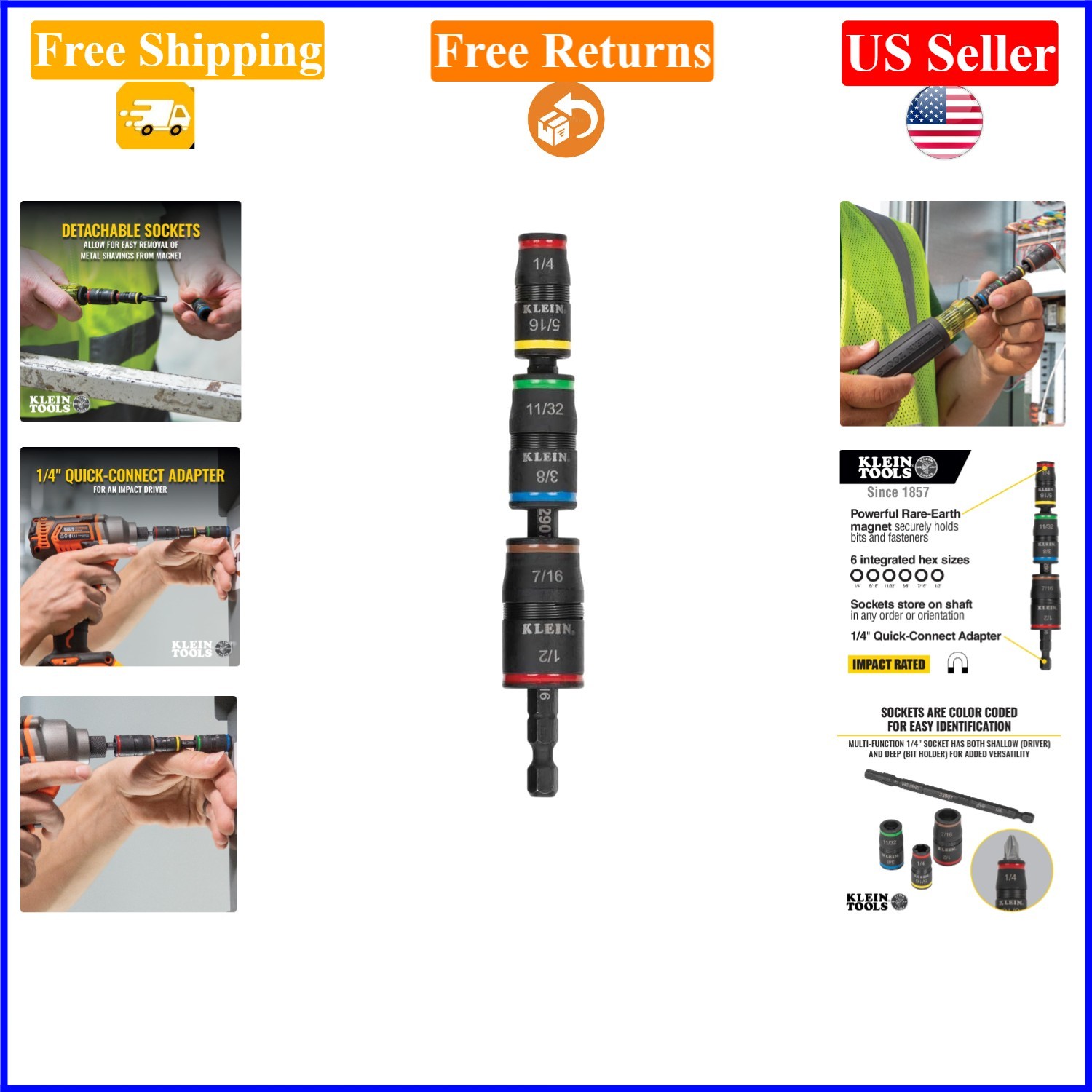 7-in-1 Impact Driver Flip Socket Set, Color-Coded, 6 Hex Sizes | eBay