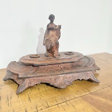 Antique Vintage Heavy Cast Iron Desktop Figure Figural Inkwell Stand 19th Centur