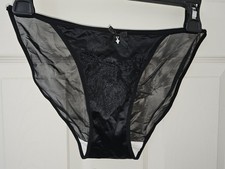 Vintage Girly Glossy Black String String Jeweled Bikini Panties. Size Med