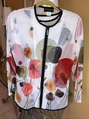 Jackets Galore Womens 2 Piece Set Large Sheer Floral Set! Embellished Zippered