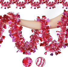 Valentines Day Decor 50 FT Valentines Heart Tinsel Garland, Twist Metallic Shiny