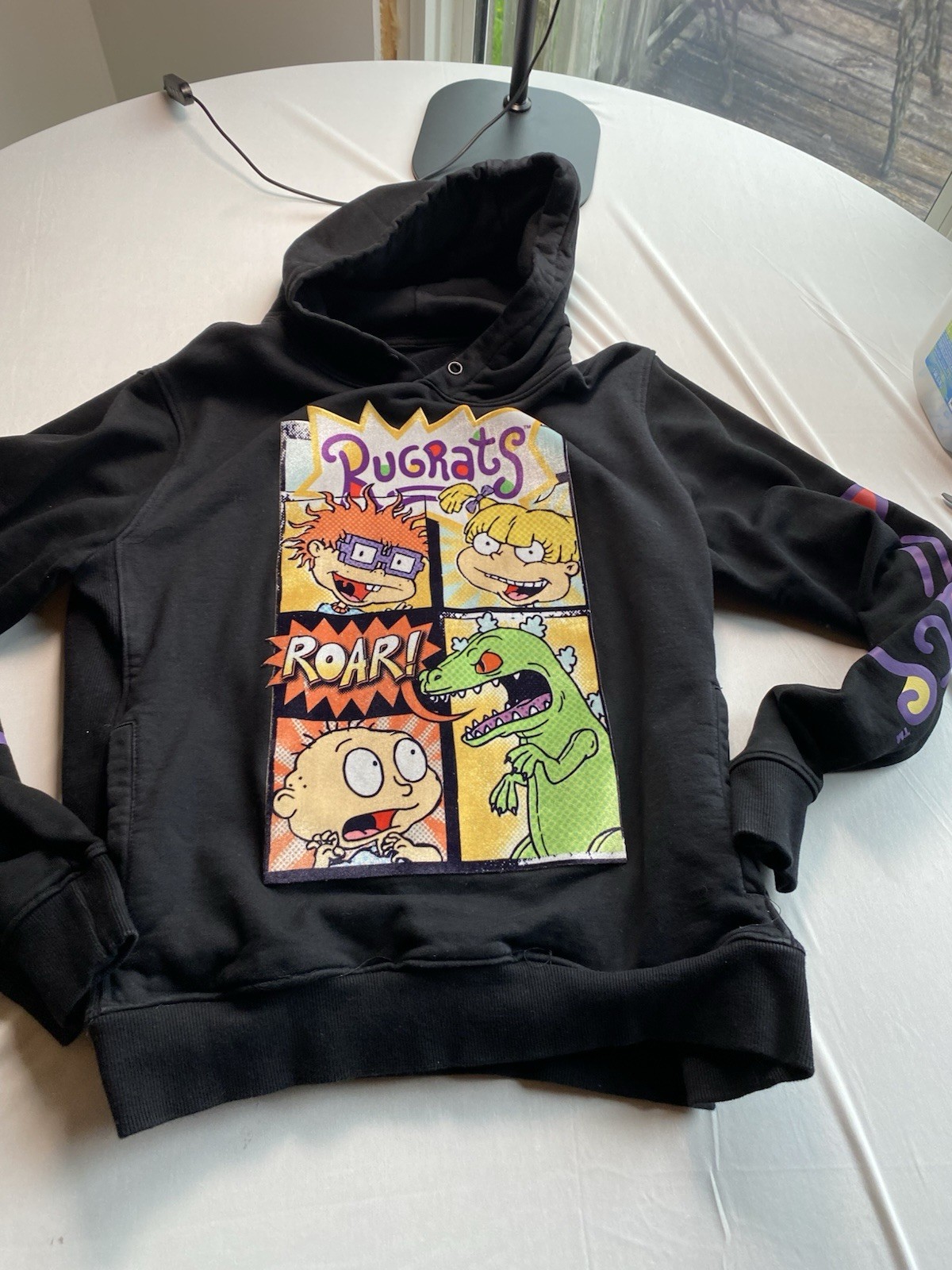 Nickelodeon Rugrats Hoodie Mens Black Graphic Sweatshirt Sleeve Logo Reptar 90s