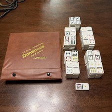 Vtg Dominoes Set Of 91 Professional Double Twelve Multi Color With Manual T