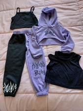 Girls Purple and Black Tracksuit and 2x Black Vests Aged 4