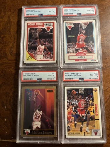 1989 - 1991 Michael Jordan 4-Card PSA 8 Lot NM-MT Fleer Skybox Bulls GOAT 🔥