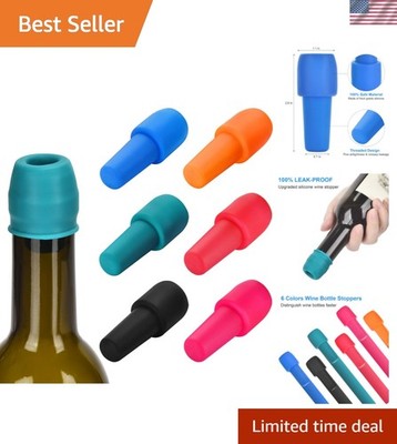 6 Pack Silicone Wine Stopper, Wine Stoppers for Wine Bottles, Wine Seal Stopp...