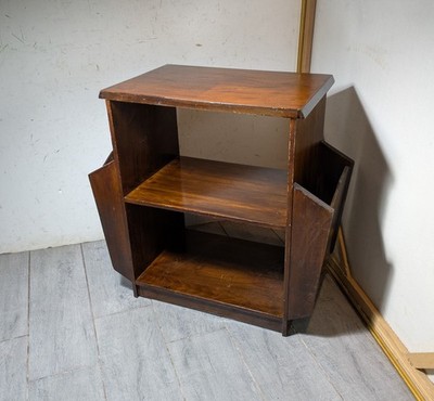 Vintage 1930s Art Deco Walnut End Side Table Magazine Rack Diamond