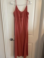 Old Navy Women M Orange Linen Blend V-Neck Lace Trim Cami Midi Slip Dress