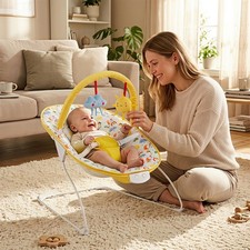 Portable Baby Bouncer Infant Rocker Seat with Detachable Toy Bar-Yellow