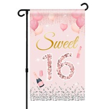 Sweet 16 Garden Flag - Happy 16th Birthday Party Door Sign - 16th Anniversary...