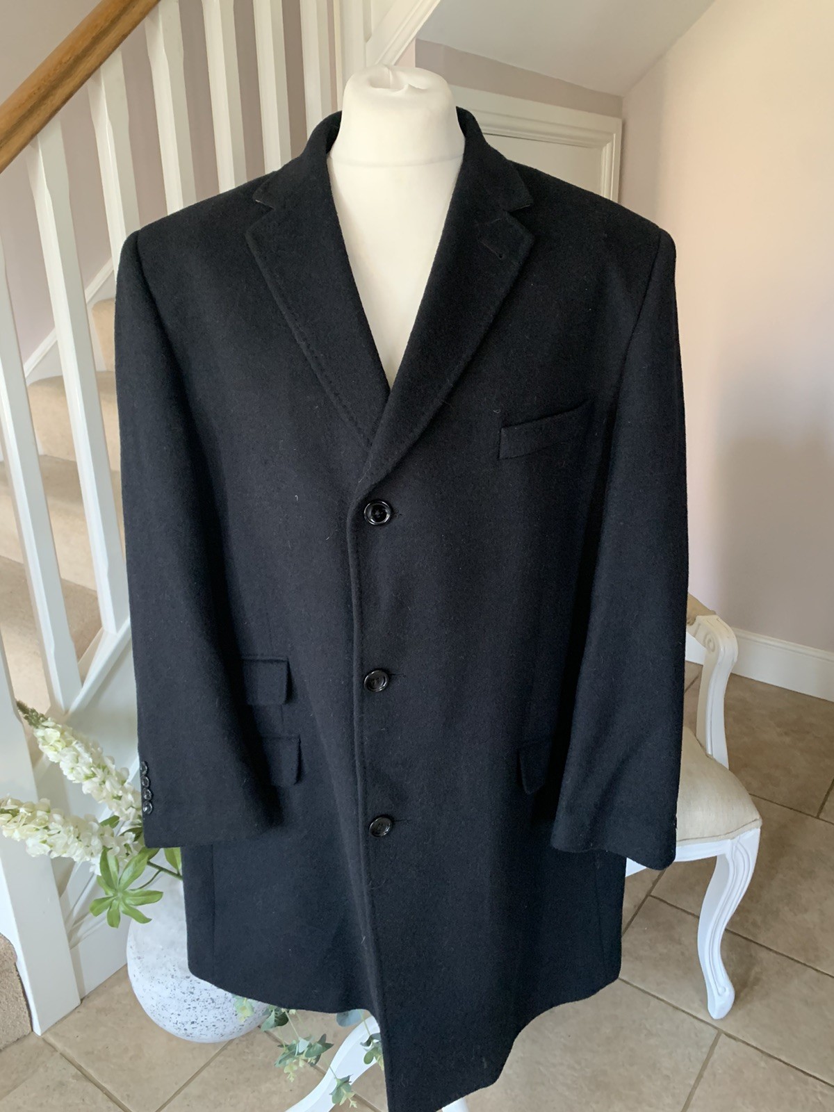 Greenwoods Mansize Crombie Style Formal Overcoat Black Wool & Cashmere 48R image 4