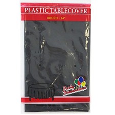 84'' Black Round TableCloth Plastic Disposable