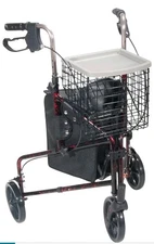 Drive Medical 3 Wheel Walker Rollator with Basket Tray and Pouch, Flame Red