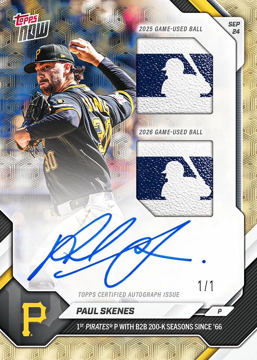 2026 Topps Now Paul Skenes Dual Patch Auto Gold 1/1 CHANCE Presale