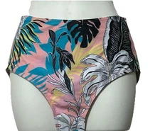 Flat Front Classic Swimsuit BOTTOM Woman’s Medium Multi-colored Tropical Leaves